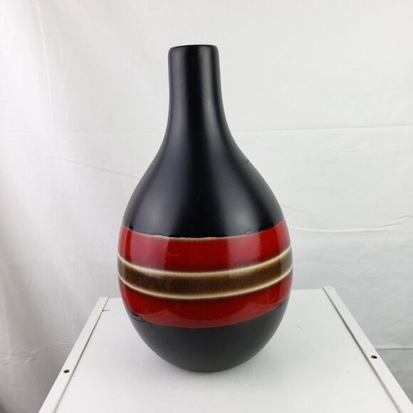 Farval Portugal Hand Painted Black/Red Vase NWT - Picture 1 of 4